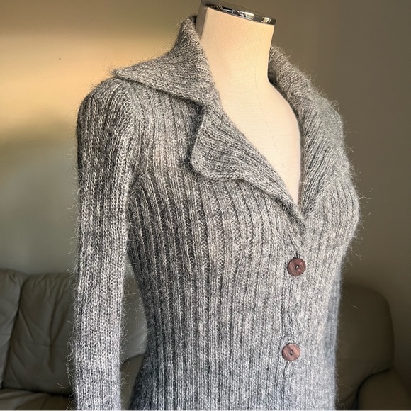 Moda International Italian Sz XS Mohair Blend Cable Knit Long Buttoned Cardigan - Picture 3 of 17